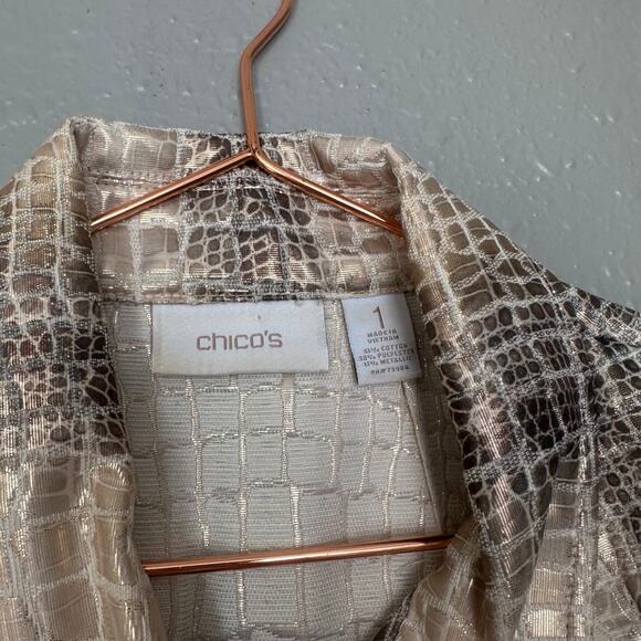 Chicos 1 medium Chicos metallic gold shimmer snakeskin short sleeve
 jacket - Picture 3 of 5